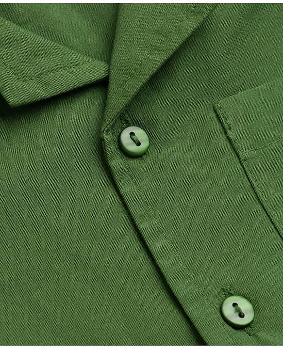 Pine Kids Cotton Woven Half Sleeves Solid Colour Top & Trouser Pant Set - Green
