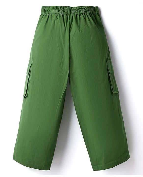 Pine Kids Cotton Woven Half Sleeves Solid Colour Top & Trouser Pant Set - Green