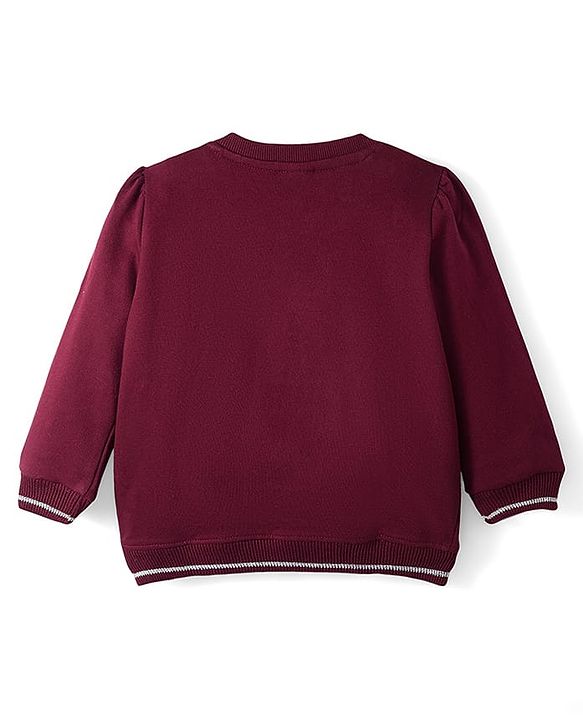 Babyhug Cotton Knit Full Sleeves Sweatshirt With Animal Embroidery & Sequin Detailing - Wine