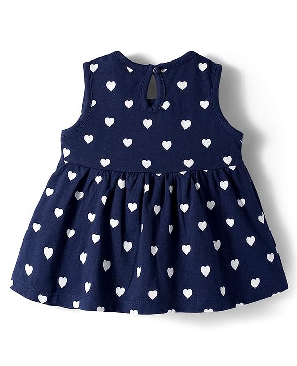 Babyhug Single Jersey Sleeveless Frock with Heart Print - Navy