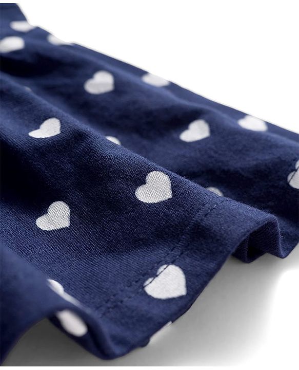Babyhug Single Jersey Sleeveless Frock with Heart Print - Navy