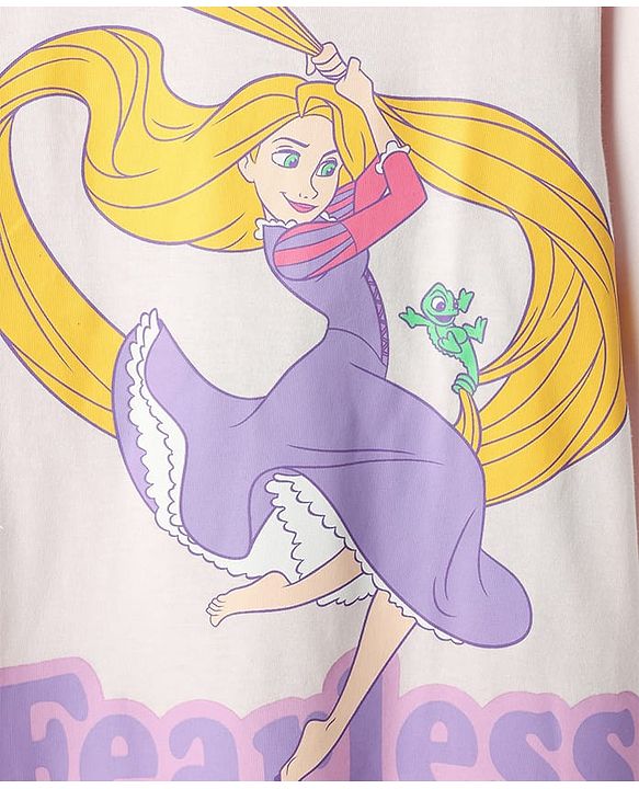 Pine Kids Disney Single Jersey Knit Full Sleeves Night Suit with Disney Princess Rapunzel Graphics - Lavender & White