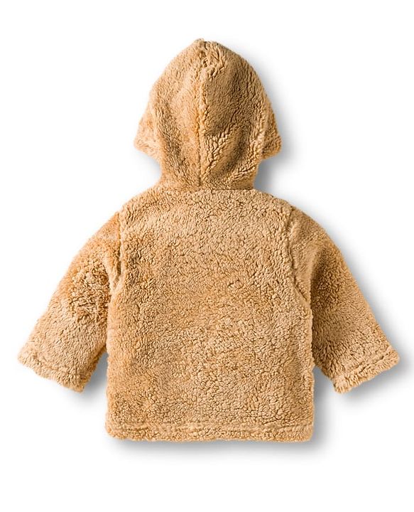 Babyhug Knit Full Sleeves Solid Color Hooded Fur Sweatshirt with Kangaroo Pocket - Beige