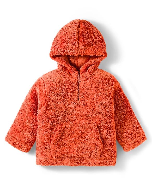 Babyhug Knit Full Sleeves Solid Color Hooded Fur Sweatshirt with Kangaroo Pocket - Beige