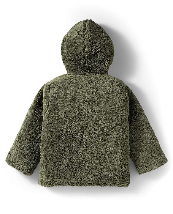 Babyhug Knit Full Sleeves Solid Color Hooded Fur Sweatshirt with Kangaroo Pocket - Beige