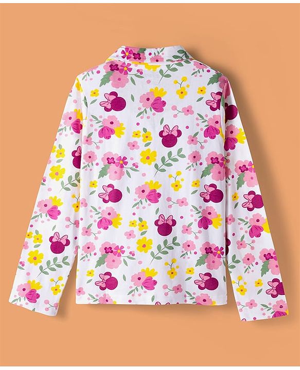 Pine Kids Disney Single Jersey Knit Full Sleeves Co-ords Night Suit With Minnie Mouse Print - White