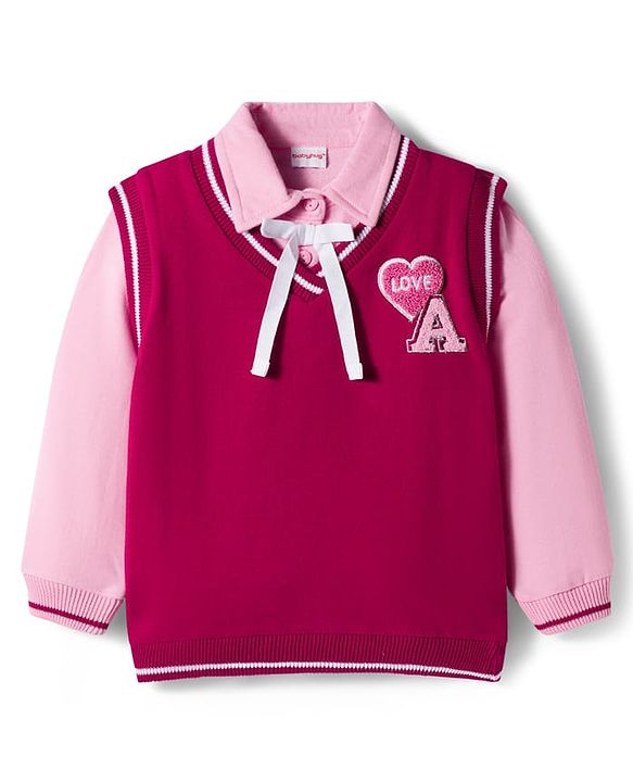 Babyhug Cotton Knit Full Sleeves Sweatshirt with Patch Detailing - Red