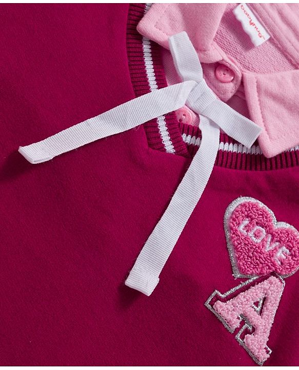 Babyhug Cotton Knit Full Sleeves Sweatshirt with Patch Detailing - Red