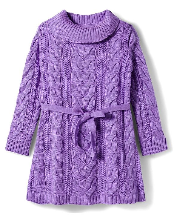 Babyhug Knit Full Sleeves Pullover Sweater with Cable Knit Design - Lavender