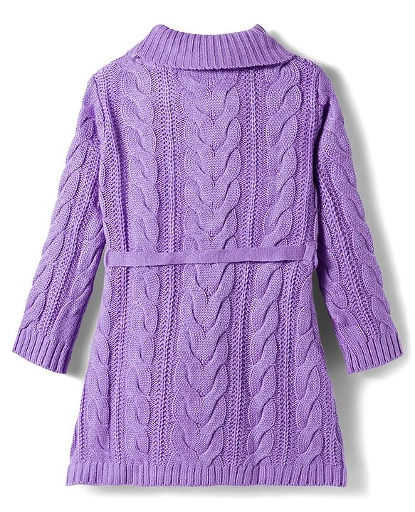 Babyhug Knit Full Sleeves Pullover Sweater with Cable Knit Design - Lavender