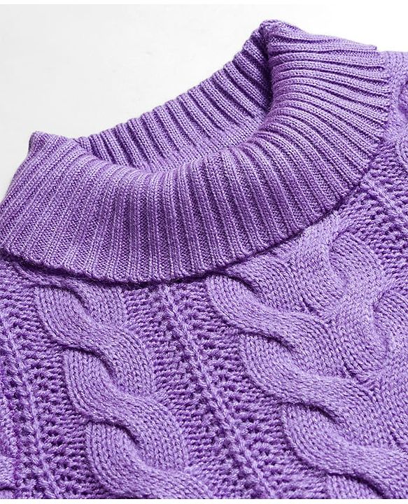 Babyhug Knit Full Sleeves Pullover Sweater with Cable Knit Design - Lavender
