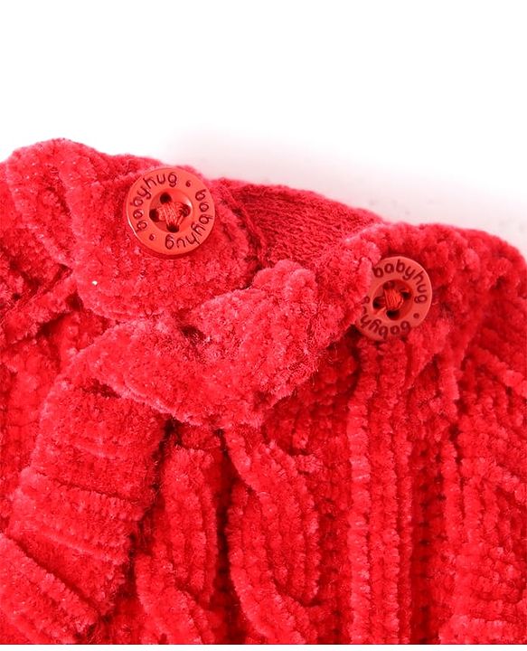Babyhug Knit Full Sleeves Pullover Sweater With Floral Applique - Red