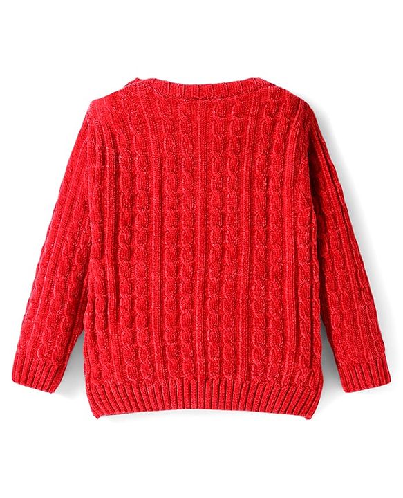 Babyhug Knit Full Sleeves Pullover Sweater With Floral Applique - Red