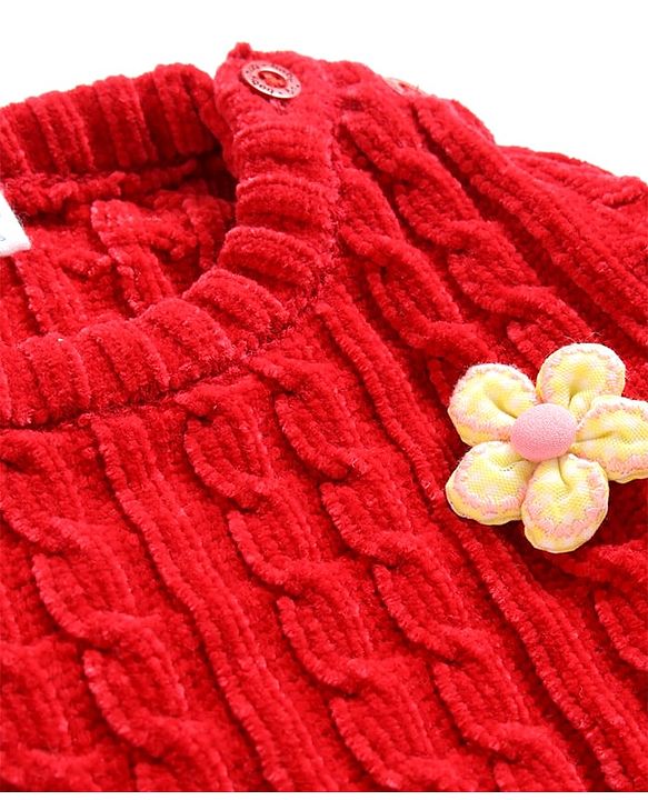 Babyhug Knit Full Sleeves Pullover Sweater With Floral Applique - Red