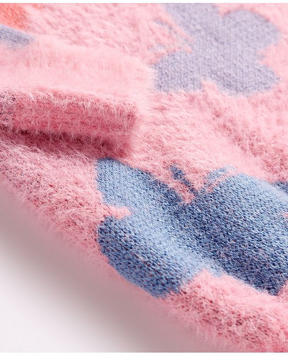 Babyhug Knit Full Sleeves Pullover Sweater with Butterfly Design - Pink