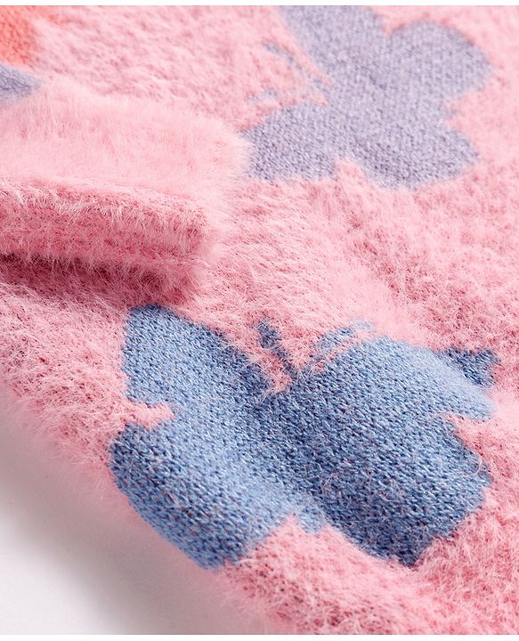 Babyhug Knit Full Sleeves Pullover Sweater with Butterfly Design - Pink