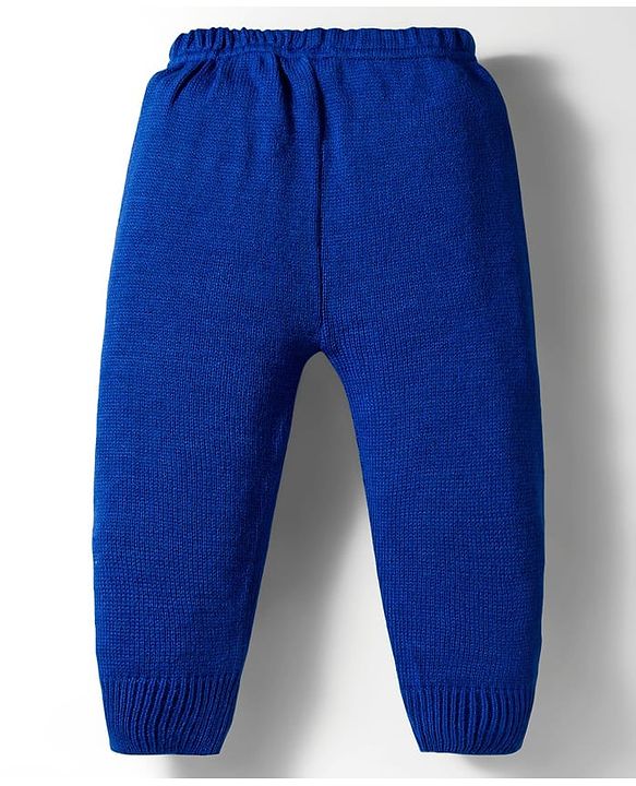 Babyhug Knitted Full Sleeves Front Open Sweater Set With Geometric Design - Blue