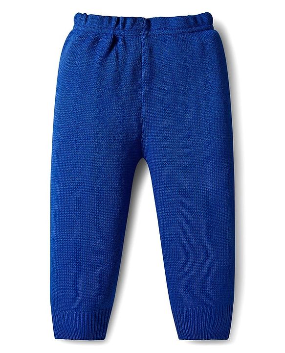 Babyhug Knitted Full Sleeves Front Open Sweater Set With Geometric Design - Blue