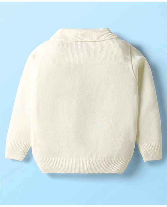 Babyhug Knit Full Sleeves Solid Coloured Sweater Set With Cable Knit Design - White