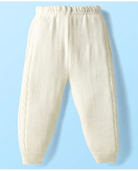 Babyhug Knit Full Sleeves Solid Coloured Sweater Set With Cable Knit Design - White