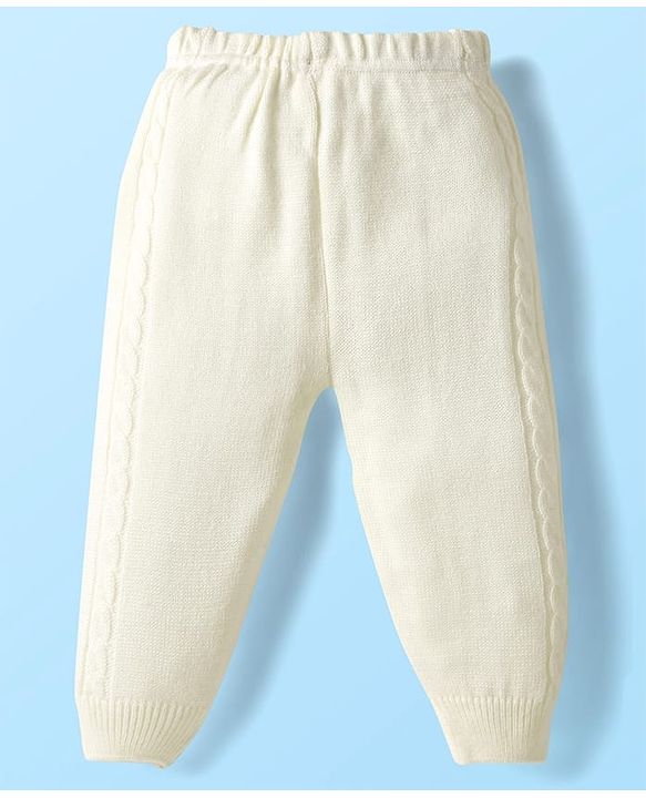 Babyhug Knit Full Sleeves Solid Coloured Sweater Set With Cable Knit Design - White