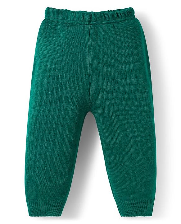 Babyhug Knit Full Sleeves High Neck Collar Sweater Set with Stripes & Patch Detailing - Green