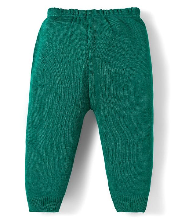 Babyhug Knit Full Sleeves High Neck Collar Sweater Set with Stripes & Patch Detailing - Green