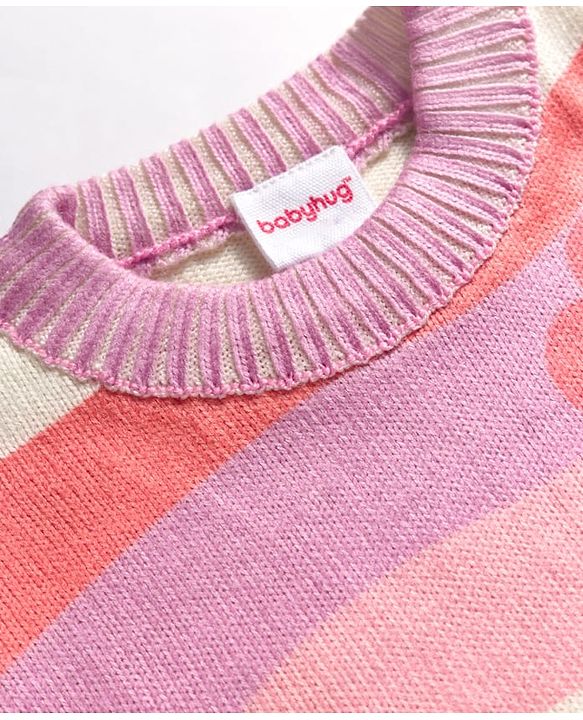 Babyhug Knitted Full Sleeves Pullover Sweater With Floral Design - Multicolor