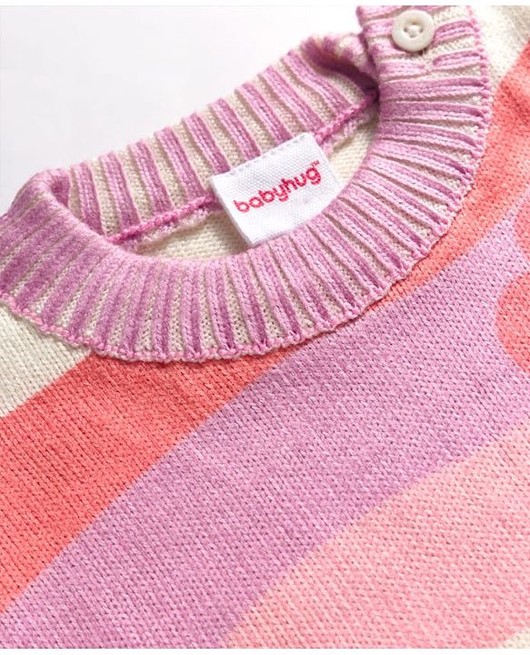 Babyhug Knitted Full Sleeves Pullover Sweater With Floral Design - Multicolor
