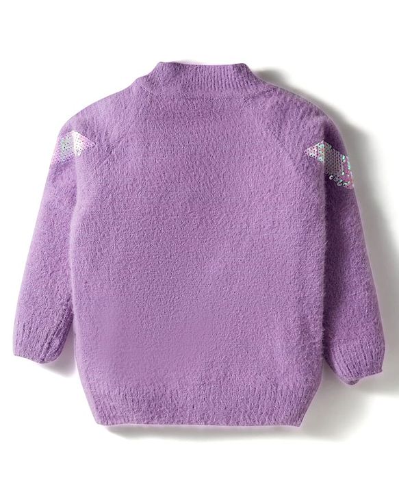 Babyhug Knit Full Sleeves Extra Soft Hairy Eyelash Yarn Pullover Sweater With Sequin Detailing - Lavender