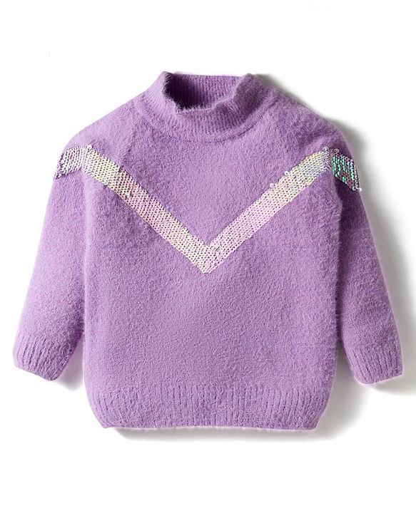 Babyhug Knit Full Sleeves Extra Soft Hairy Eyelash Yarn Pullover Sweater With Sequin Detailing - Lavender
