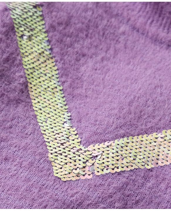 Babyhug Knit Full Sleeves Extra Soft Hairy Eyelash Yarn Pullover Sweater With Sequin Detailing - Lavender