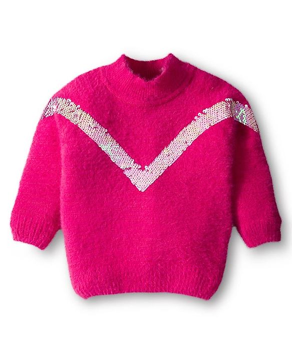 Babyhug Knit Full Sleeves Extra Soft Hairy Eyelash Yarn Pullover Sweater With Sequin Detailing - Lavender