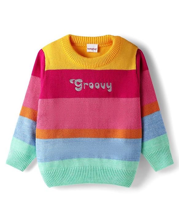 Babyhug Knitted Full Sleeves Pullover Sweater With Color Block Design - Multicolor
