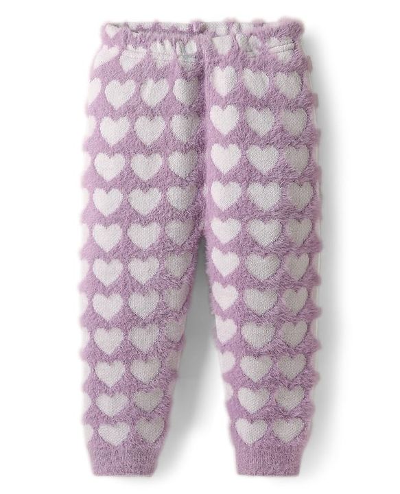 Babyhug Knit Full Sleeves Extra Soft Hairy Eyelash Yarn Pullover Sweater Set With Hearts Design - Mauve