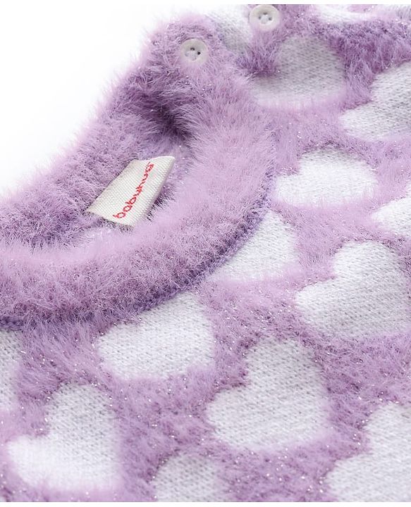 Babyhug Knit Full Sleeves Extra Soft Hairy Eyelash Yarn Pullover Sweater Set With Hearts Design - Mauve