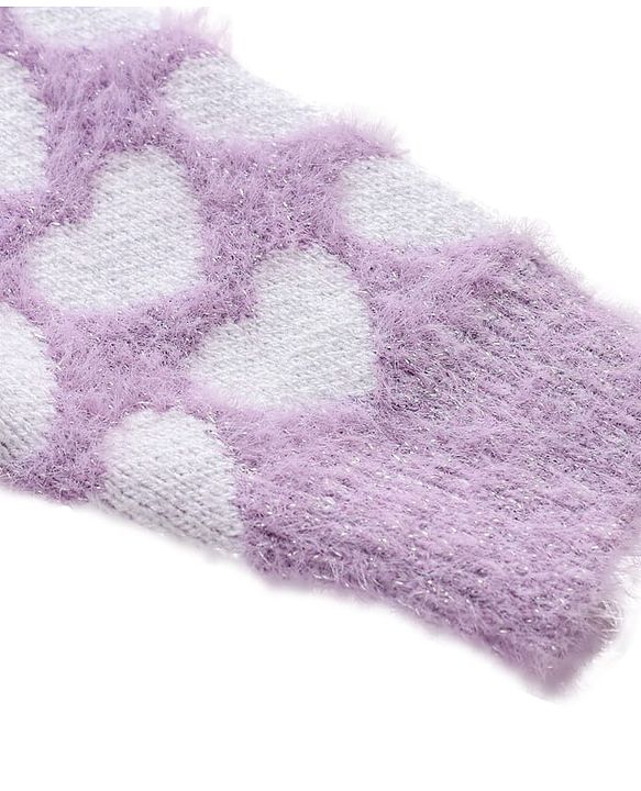 Babyhug Knit Full Sleeves Extra Soft Hairy Eyelash Yarn Pullover Sweater Set With Hearts Design - Mauve