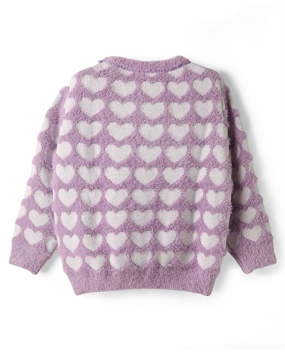 Babyhug Knit Full Sleeves Extra Soft Hairy Eyelash Yarn Pullover Sweater Set With Hearts Design - Mauve