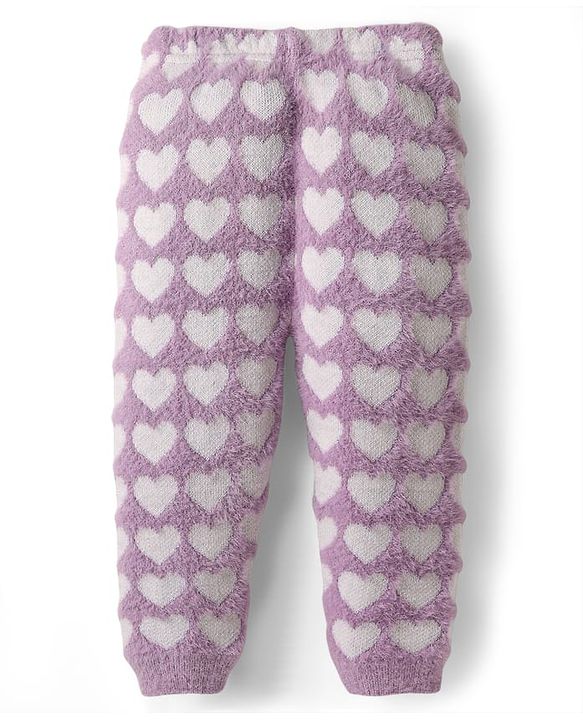 Babyhug Knit Full Sleeves Extra Soft Hairy Eyelash Yarn Pullover Sweater Set With Hearts Design - Mauve