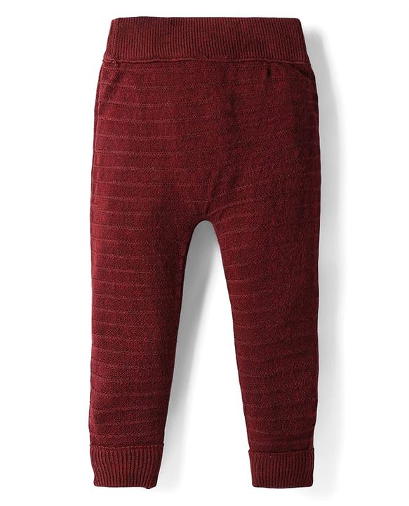 Babyhug Knit Full Length Woollen Pant With Text Embroidery - Wine
