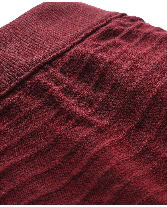 Babyhug Knit Full Length Woollen Pant With Text Embroidery - Wine