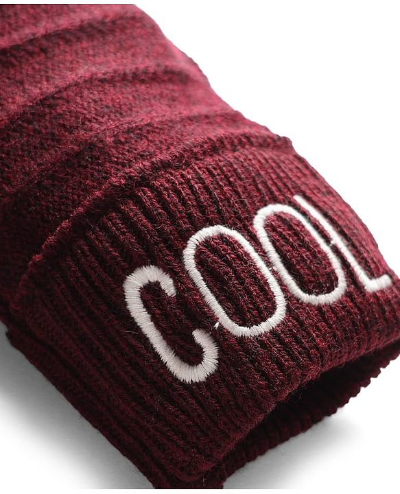 Babyhug Knit Full Length Woollen Pant With Text Embroidery - Wine