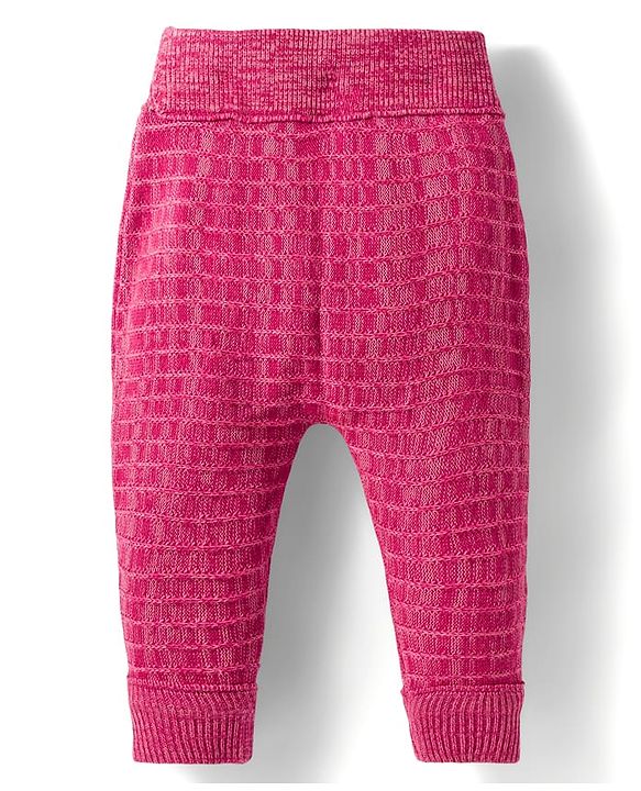 Babyhug Knit Full Length Woollen Pant With Text Embriodery - Pink