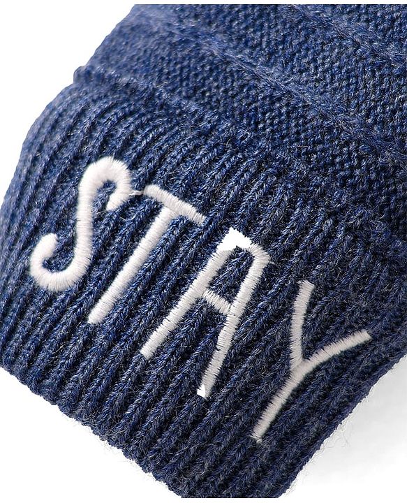 Babyhug Knit Full Length Woollen Pant With Text Embroidery - Blue