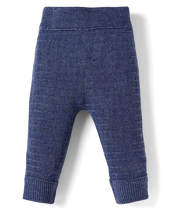 Babyhug Knit Full Length Woollen Pant With Text Embroidery - Blue