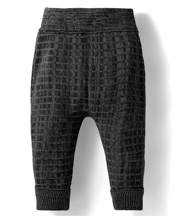 Babyhug Knit Full Length Woollen Pant With Text Embriodery - Charcoal Grey