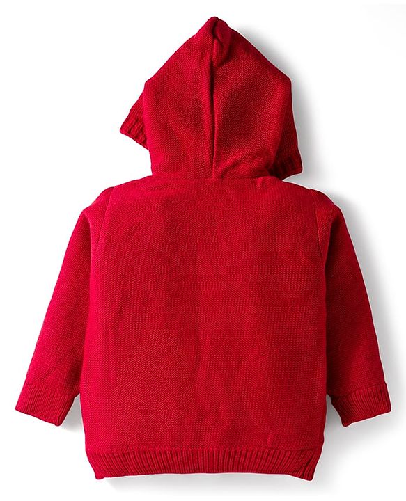 Babyhug Knit Full Sleeves Front Open Hooded Sweater with Cable Knit Design - Red