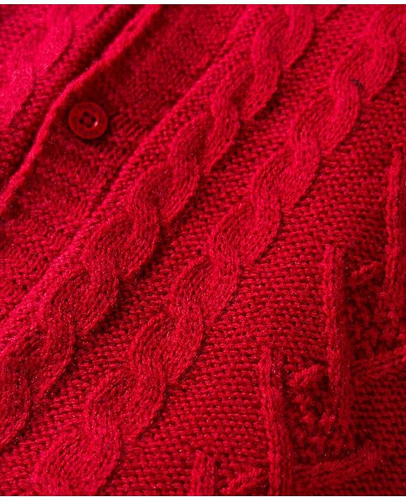 Babyhug Knit Full Sleeves Front Open Hooded Sweater with Cable Knit Design - Red