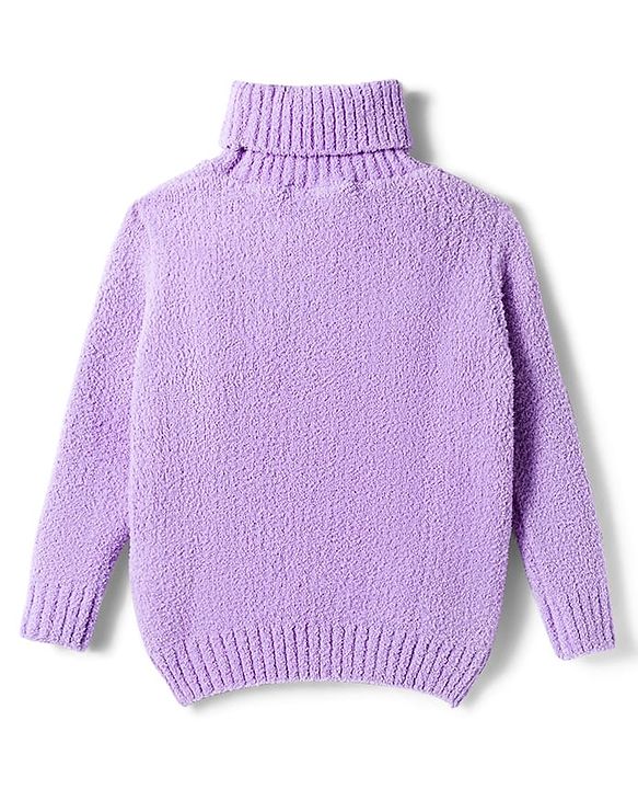Babyhug Knit Full Sleeves Pullover Turtle Neck Sweater with Butterfly Patch Detailing - Lavender