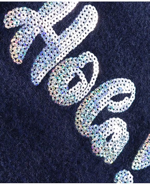 Babyhug Knit Full Sleeves Pullover Sweater with Sequin Detailing - Navy Blue